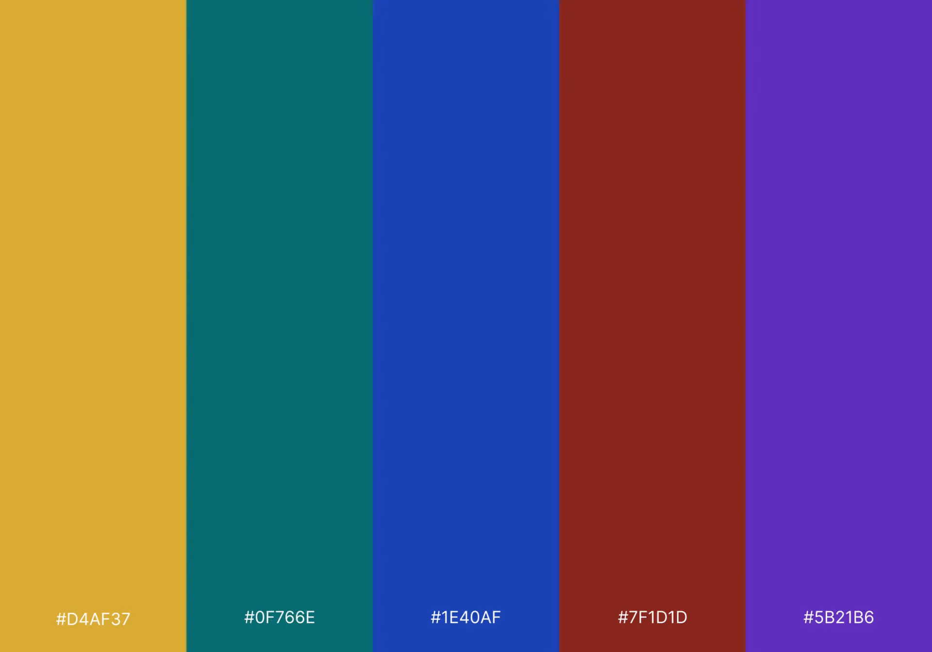 A color palette featuring five vibrant, rich color swatches with their corresponding hex codes.