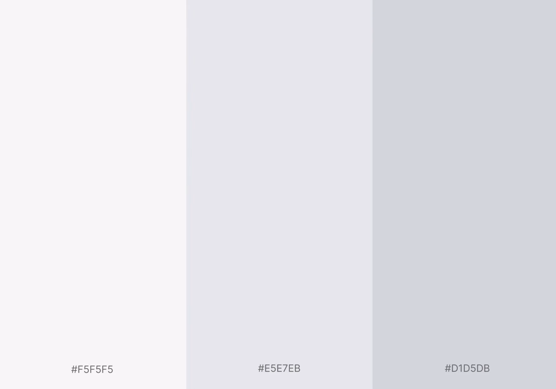 A minimalist color palette featuring three light grey swatches with hex codes.