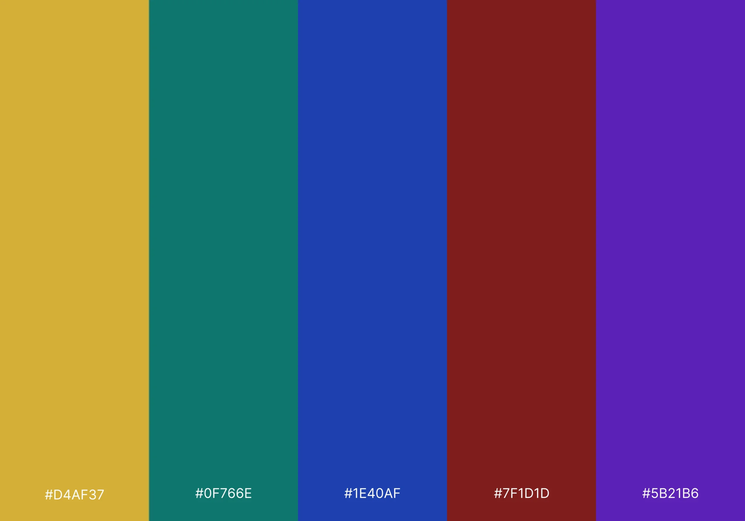 A color palette featuring five vibrant, rich color swatches with their corresponding hex codes.