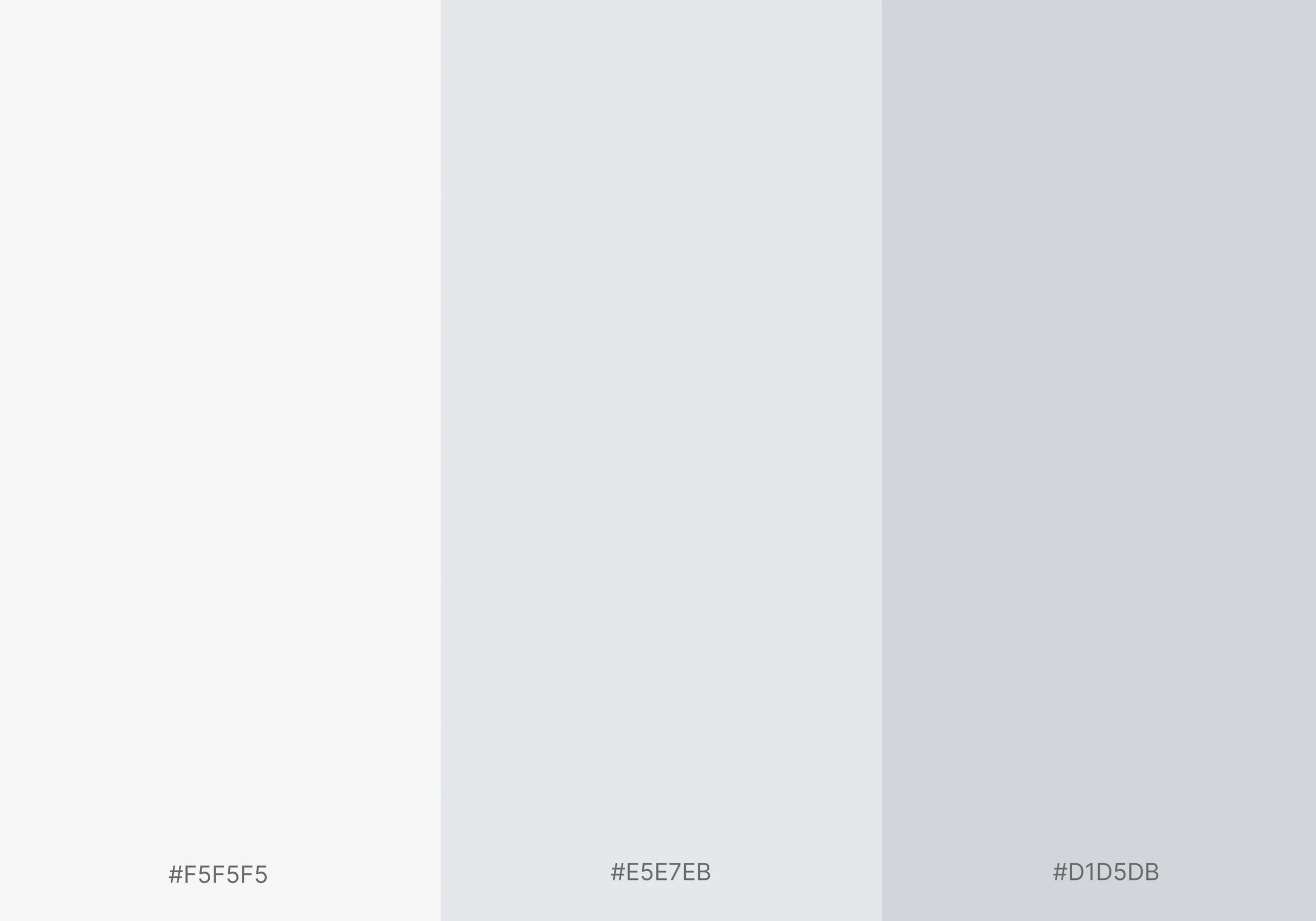 A minimalist color palette featuring three light grey swatches with hex codes.
