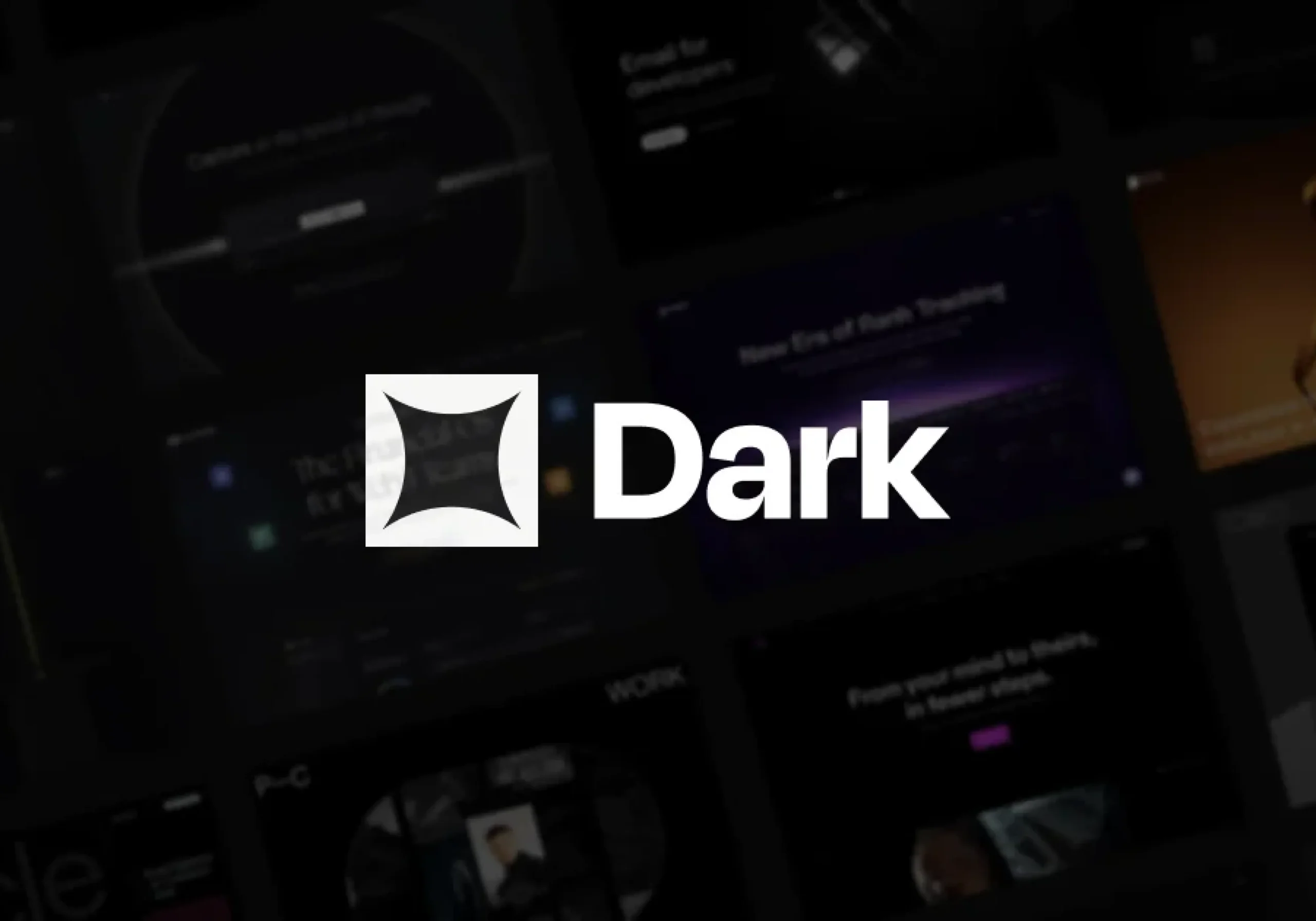 Dark mode design showcase featuring a bold "Dark" logo over a collection of modern dark-themed user interface screens.