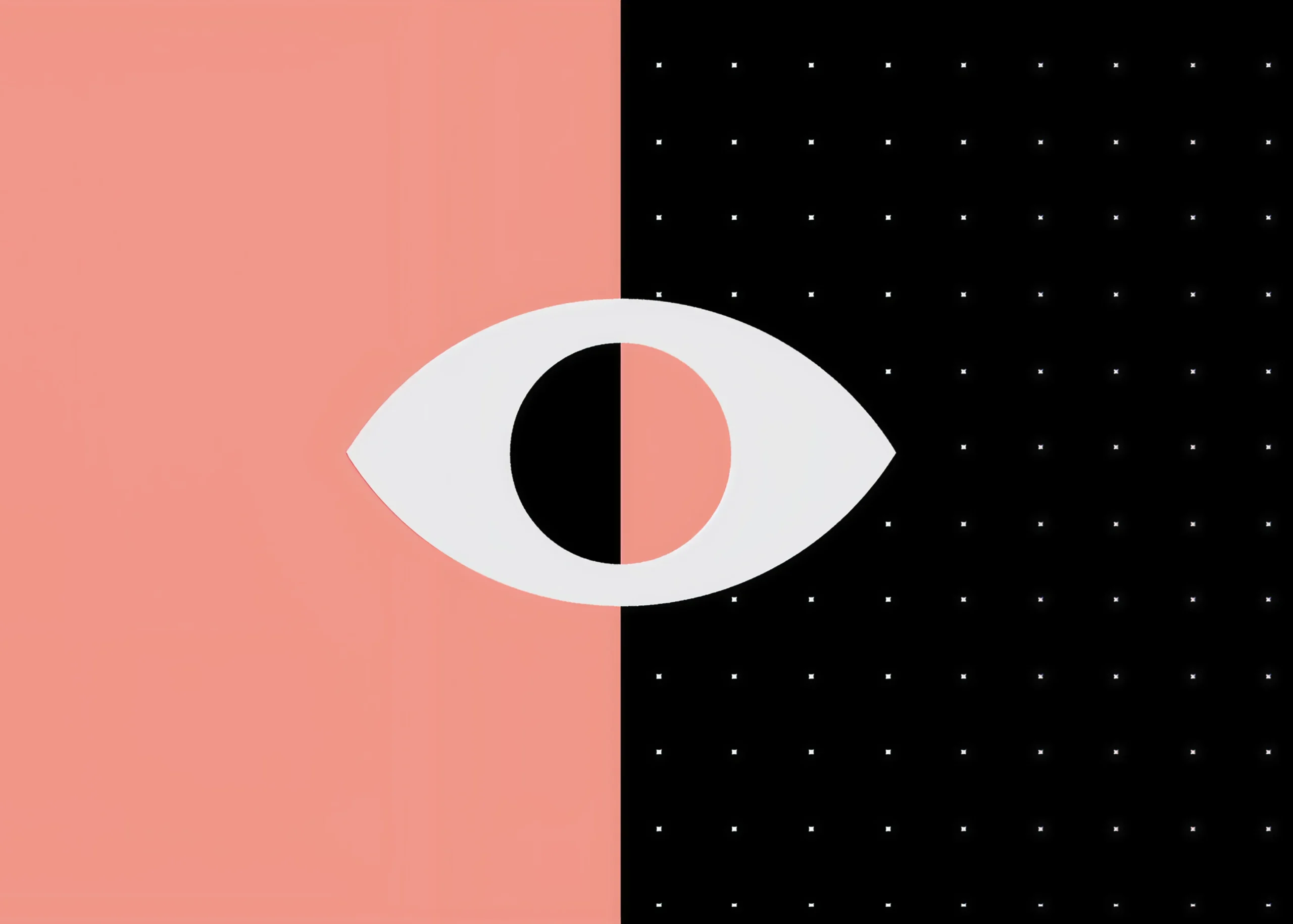 Minimal eye icon illustrating light and dark mode contrast.